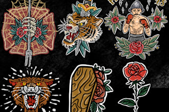 create  tshirt design,streetwear in traditional tattoo style