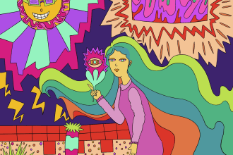 draw detailed of psychedelic artwork 90s for album cover