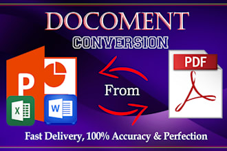 do conversion in excel, PDF, word, image, PPT, with full accuracy, fast delivery