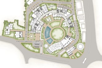 render the architectural site plan, master plan in photoshop