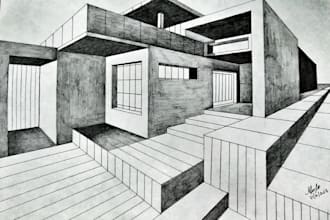 draw a perspective sketch of building or landscape