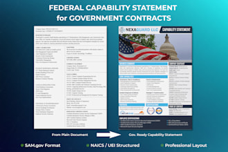write and design a federal capability statement for government contracts
