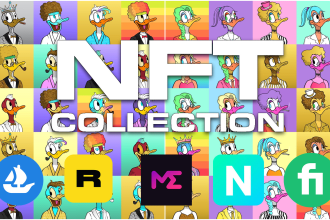 design nft collection in doodle, cartoon and pixel art style