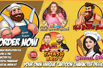 design custom cartoon logo for fast food, bakery, kitchen