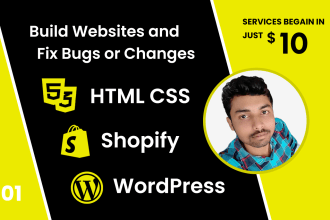 create or fix website in HTML, wordpress and shopify