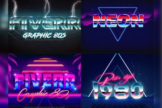 80s retro style 3d logo designs with synthwave style