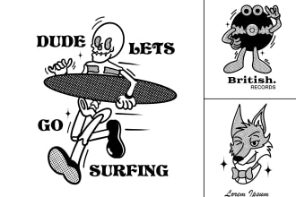 draw vintage cartoon mascot black and white for tshirt etc