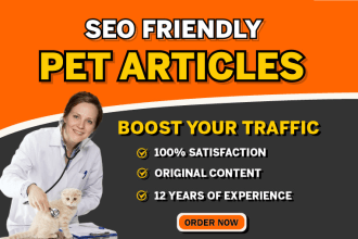 seo pet articles on pet health, pet food, dog training, veterinary and dog care