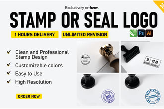 design professional digital stamp or seal logo in 1 hr