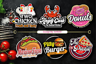 design burger,pizza, chicken,donut,taco,crab,fast food and restaurant sign logo