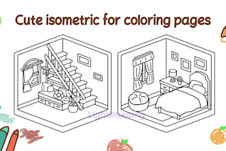 draw cute isometric rooms coloring pages