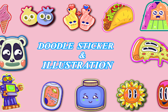 draw cute kawaii sticker illustration any doodle sticker