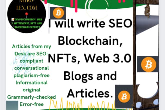write SEO blockchain, crypto, metaverse, web3, nfts, tech blogs and articles