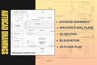 draw architectural autocad drawings, autocad 2d floor plan and sketchup