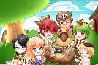 design anime chibi children story book illustration