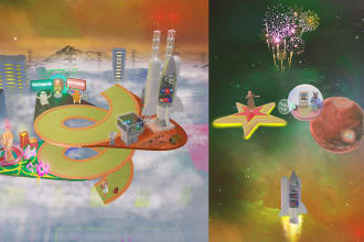 design fantasy scenes with landscapes as 2d nfts, vector arts, pixel arts
