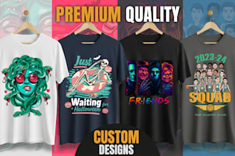 design custom cartoon, anime, vintage, caricature tshirts for pod merch