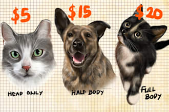 draw your dog or any pet into amazing portrait illustration