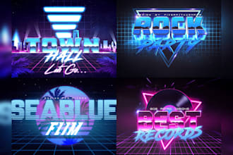 create synthwave vintage retro 80s logo chrome neon style