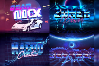 create synthwave vintage retro 80s logo chrome neon style