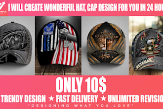 create wonderful hat, cap design in 24 hours