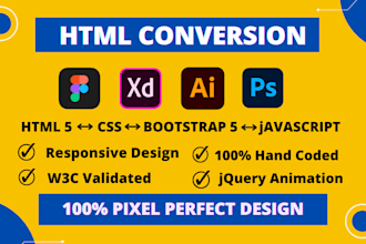 convert figma, PSD, xd to pixel perfect responsive HTML