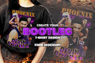 make a dope vintage bootleg 90s rap tee t shirt design