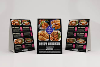 do creative table tent and food menu card design