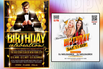 design quality birthday poster, party, fashion, dj, spa flyer, and poster