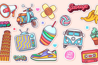 design creative stickers, label, badge in any style