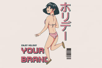 create japan pop 80s retro  artwork for brand design