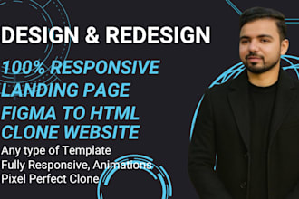 design landing page, responsive clone with HTML, tailwind CSS, js, vue, react