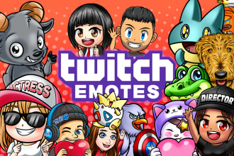 draw cute chibi emotes, twitch emotes, sub badges, custom twitch emotes