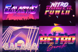 create a 80s futuristic synthwave retro logo with neon style