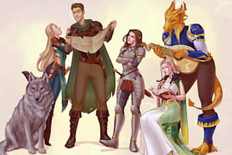 draw fantasy art, dnd character, concept art and dd party