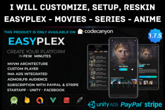 customize, setup, and reskin easyplex app