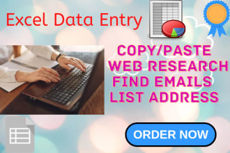 do excel data entry,  web research, list address, find email