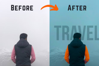 do photoshop edit, color grading, add text behind objects