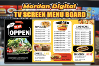 design static tv screen menu or digital menu and menu board for restaurant