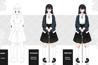 make a professional character sheet and concept art