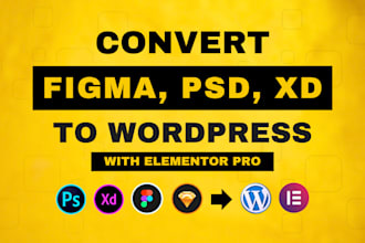 convert PSD, xd, html, figma to wordpress using elementor