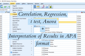 do spss data analysis and interpretation regression, correlation, anova, t test