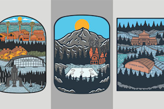 create monoline illustrations for logo, badges, stickers