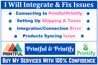 integrate or fix printful and printify print on demand issues and shipping taxes