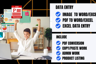 do data entry, typing work, pdf conversion, excel data entry professionally