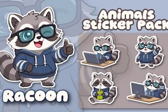 draw cute animals character, sticker, emoticon