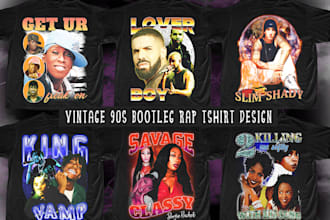 do vintage 90s bootleg rap t shirt design