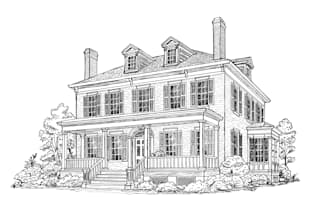 draw detailed building sketch or line art for you