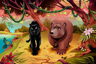 draw children story book illustrations, and animals illustration for cover