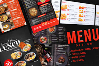 do amazing menu design, food menu, restaurant menu design, digital menu board